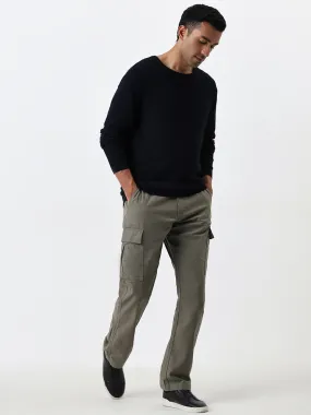 WES Casuals Olive Relaxed-Fit Mid-Rise Cotton Chinos