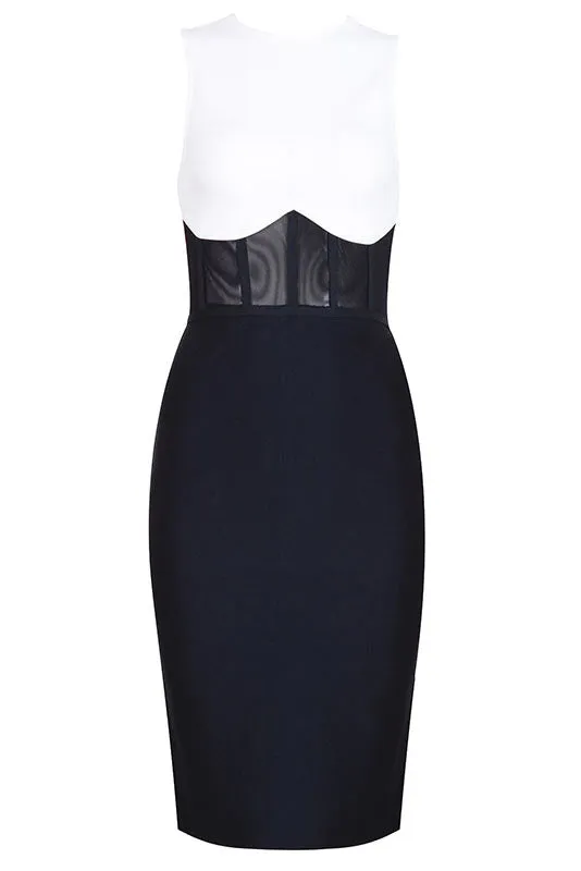 White And Black Sleeveless Bodycon Bandage Dress