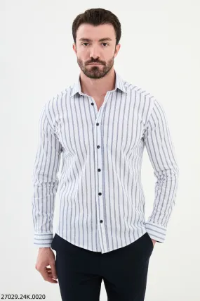 White Striped Business Casual Shirt.