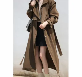 Wjczt Elegant 2 Piece Women Trench Coat Turn-down Collar Loose Female Long Jacket Belted Women Overcoats Autumn Winter