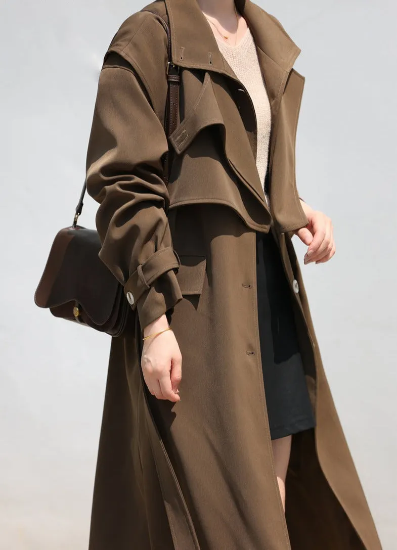 Wjczt Elegant 2 Piece Women Trench Coat Turn-down Collar Loose Female Long Jacket Belted Women Overcoats Autumn Winter