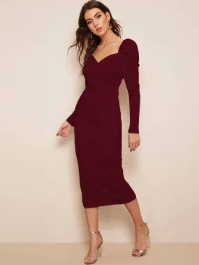 Women Bodycon Maroon wrap dresses full sleeve