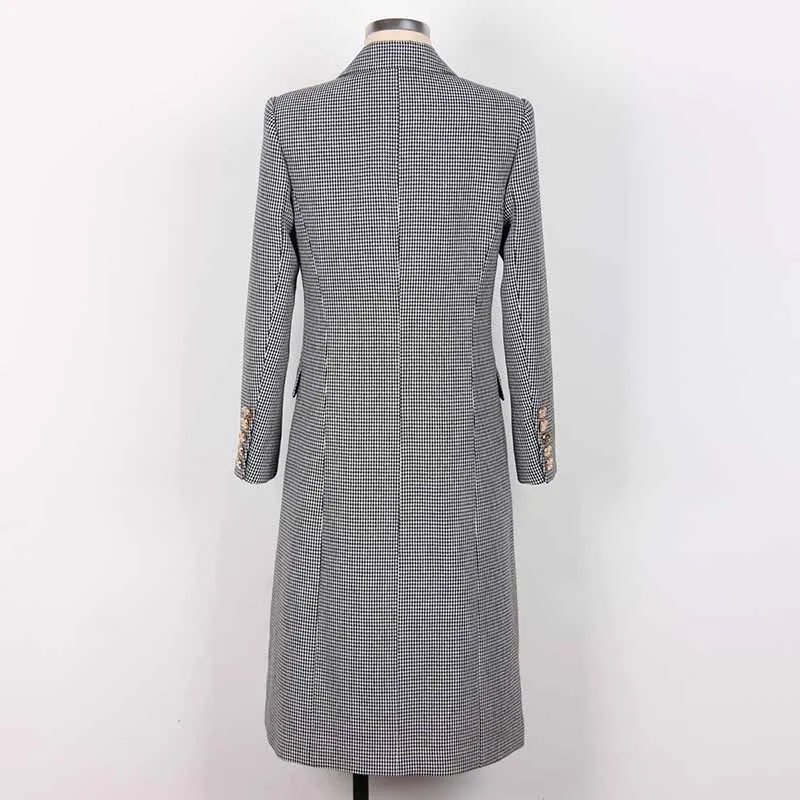 Women Tall Black Stripe Double Breasted Maxi Coat Trench Coat