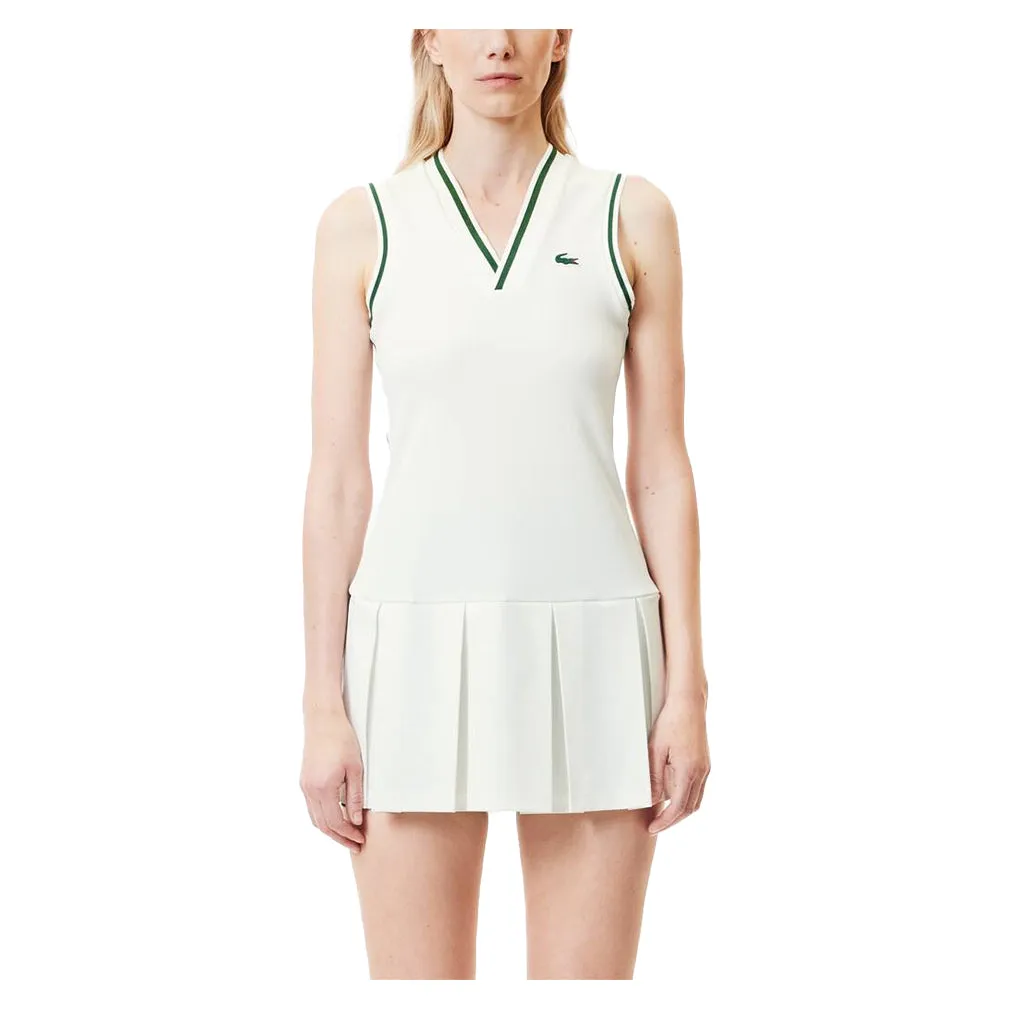 Women`s Tennis Dress with Removable Pique Shorts White and Sinople