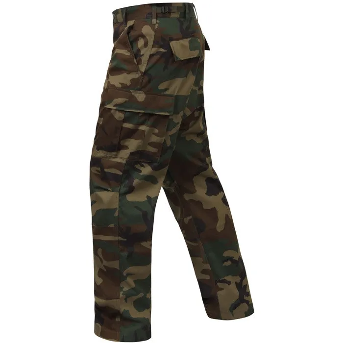 Woodland Camouflage - Military BDU Pants with Zipper Fly - Cotton Polyester Twill