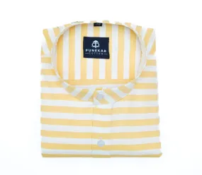 Yellow Color Stand Collar Strips Shirts For Men